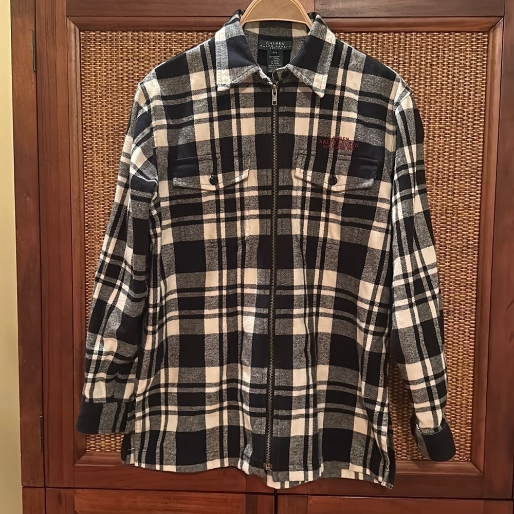 Lauren Ralph Lauren Plaid Flannel Zipper Shacket Petite Small